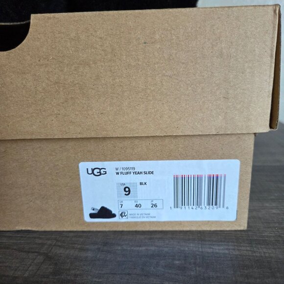 UGG Fluff Yeah Platform Slide Slipper Black Fur Sheepskin Sz Women's 9 Statement - Picture 9 of 12